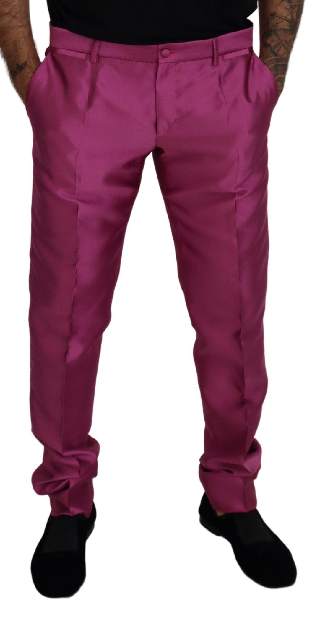 Pantalones de vestir formales elegantes de corte ajustado en color rosa