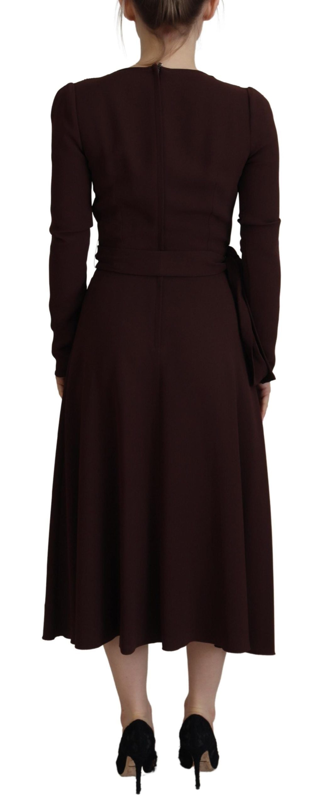 Elegant Brown Long Sleeve Wrap Dress