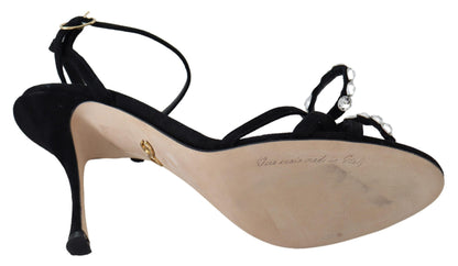 Elegante hohe Sandalen aus Wildleder mit Kristallschleifen