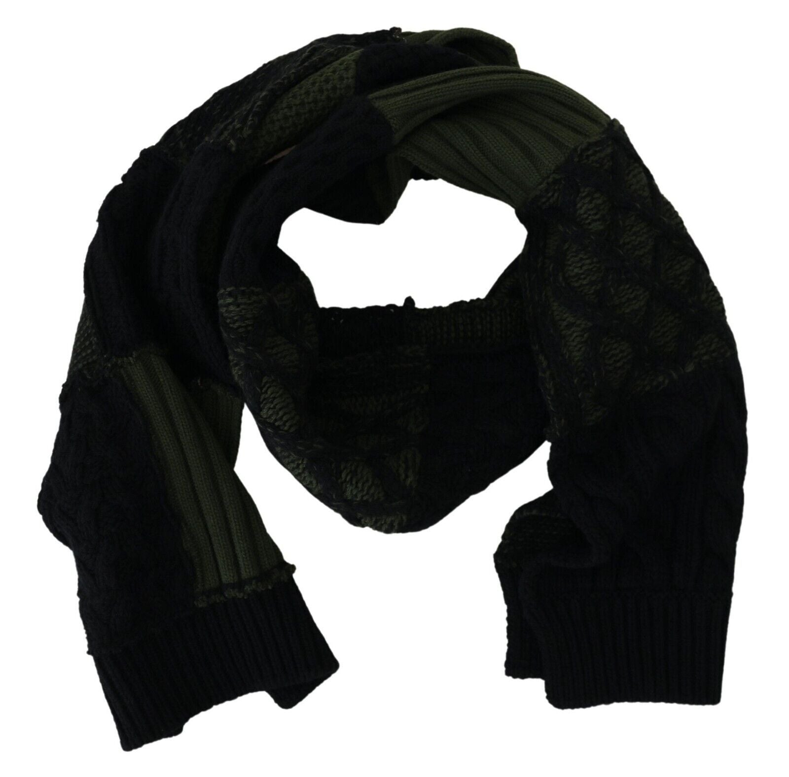 Elegant Wool Scarf in Black & Green