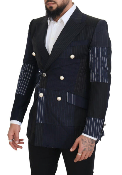 Elegante blazer cruzado de lana azul marino