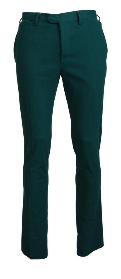 Pantalones de algodón puro de color verde elegantemente confeccionados