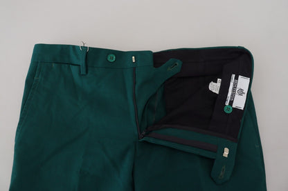 Pantalones de algodón puro de color verde elegantemente confeccionados