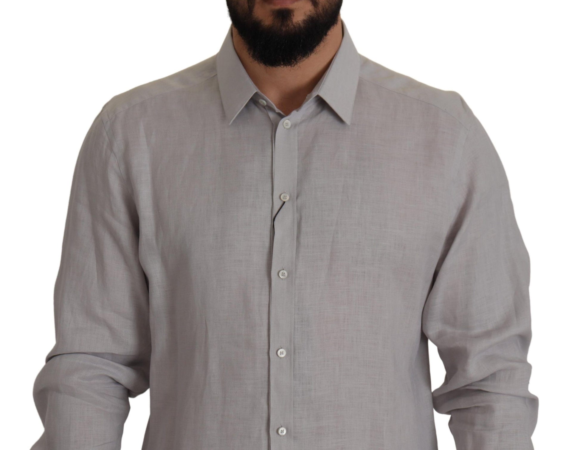 Camisa elegante de lino de corte entallado en color gris