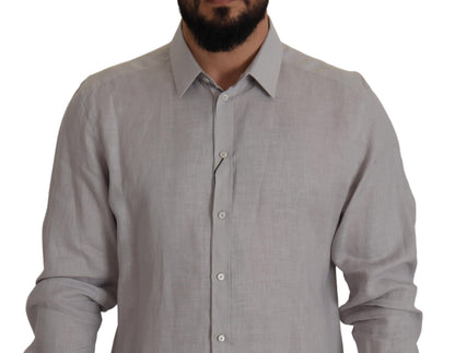 Camisa elegante de lino de corte entallado en color gris