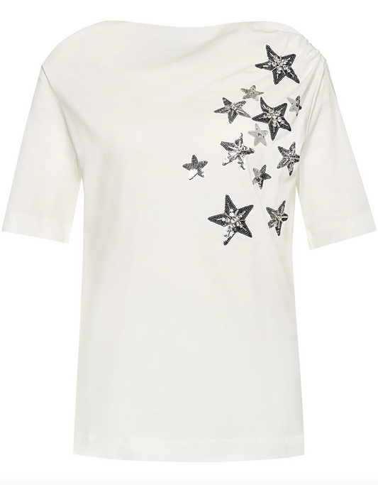 Elegantes weißes Baumwoll-T-Shirt mit Strass-Akzenten