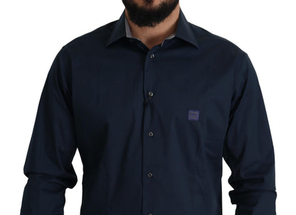 Camisa de vestir de algodón elegante de color azul marino