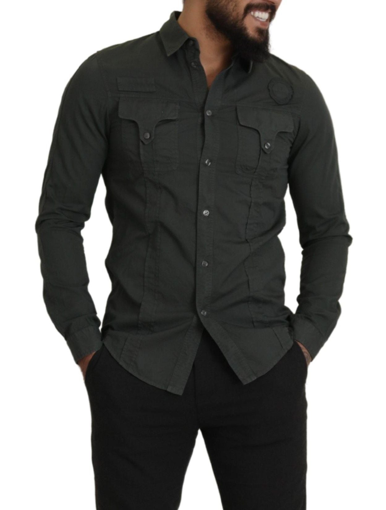 Camisa informal elegante de algodón gris oscuro