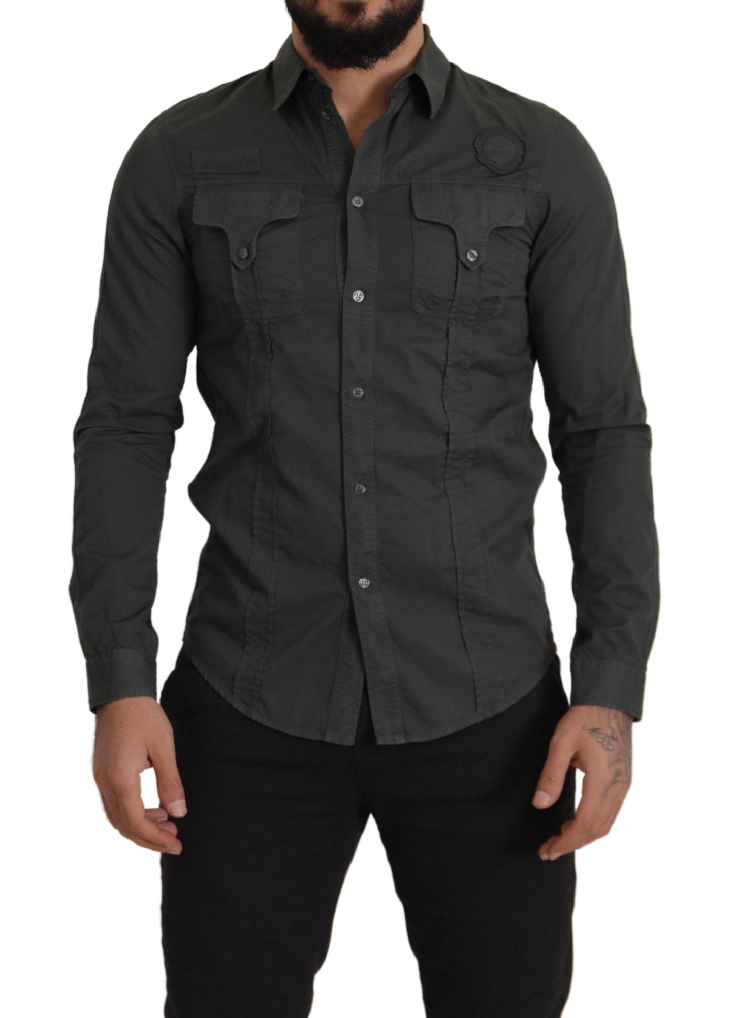 Camisa informal elegante de algodón gris oscuro