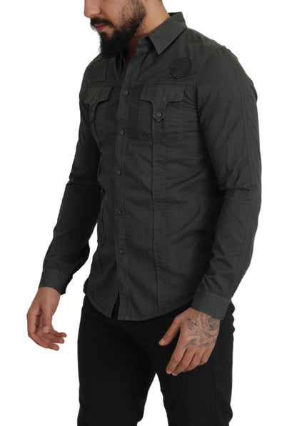 Camisa informal elegante de algodón gris oscuro