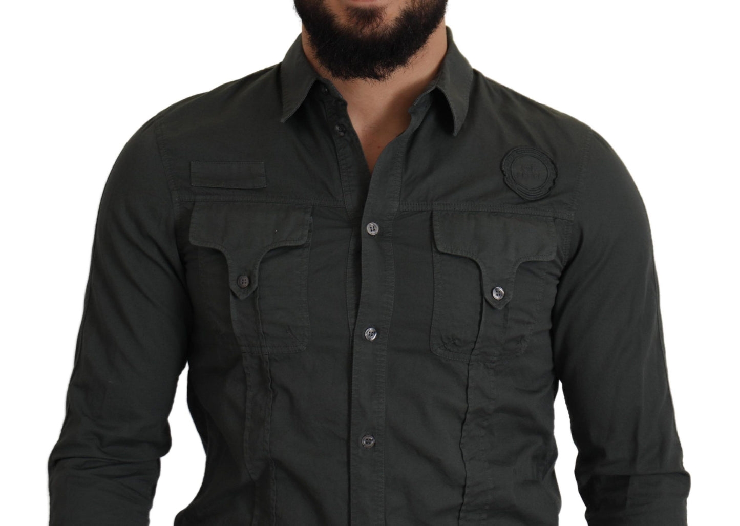 Camisa informal elegante de algodón gris oscuro