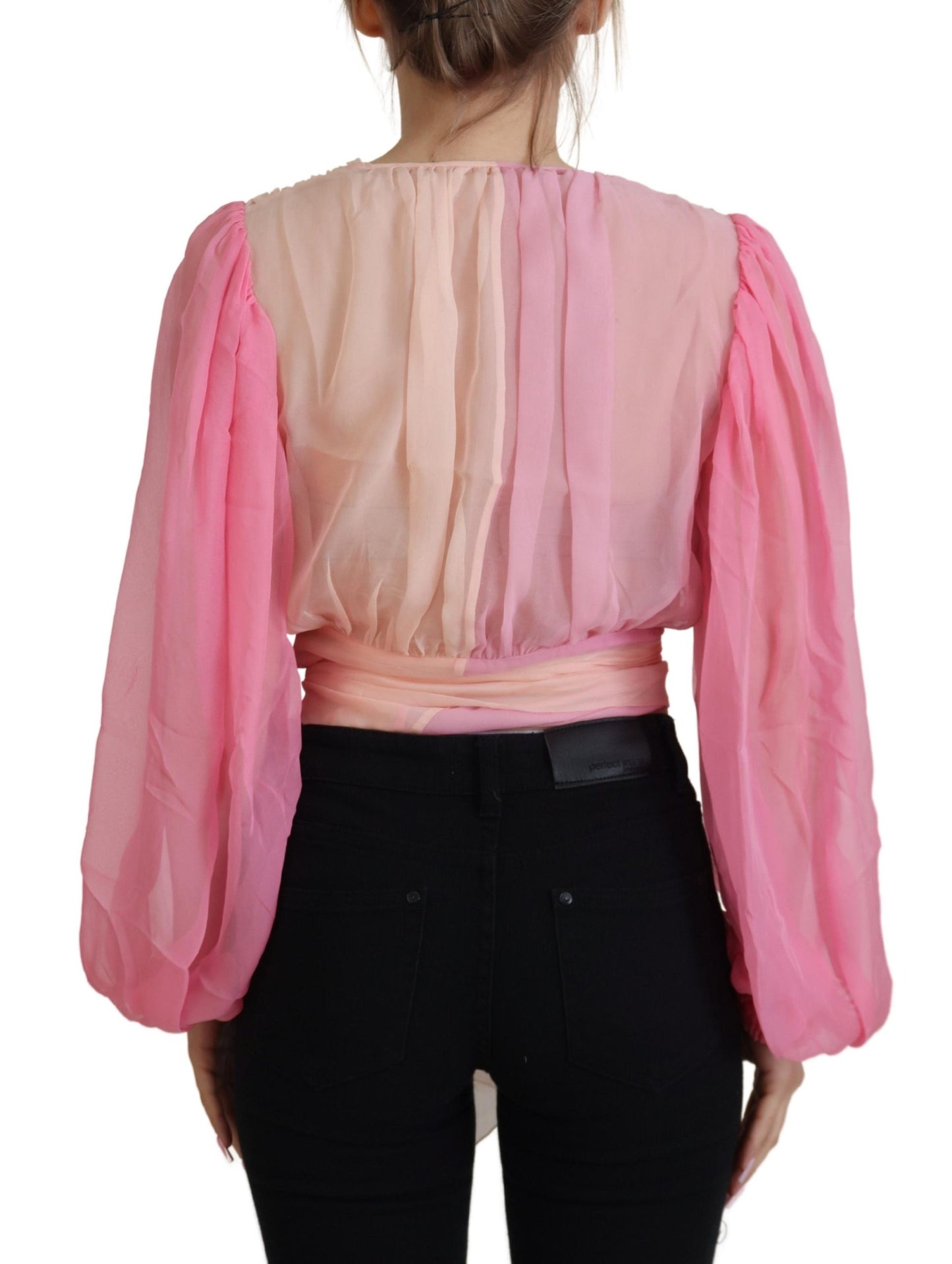 Silk V-Neckline Wrap Blouse in Pink