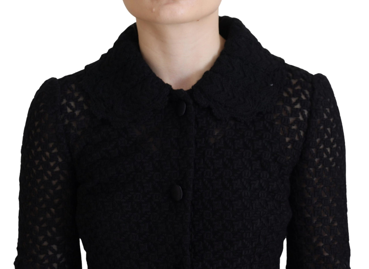 Elegante schwarze Button-Down-Jacke aus Wollmischung