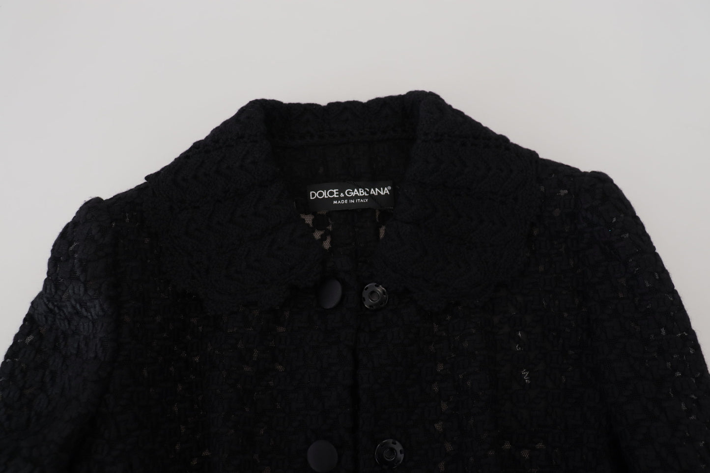 Elegante schwarze Button-Down-Jacke aus Wollmischung