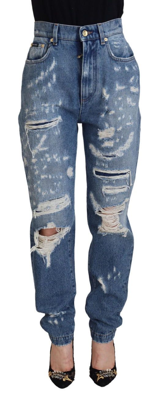 Blue Washed Cotton Tattered Denim Jeans