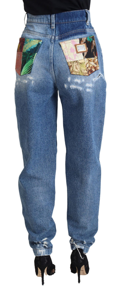 Blue Washed Cotton Tattered Denim Jeans