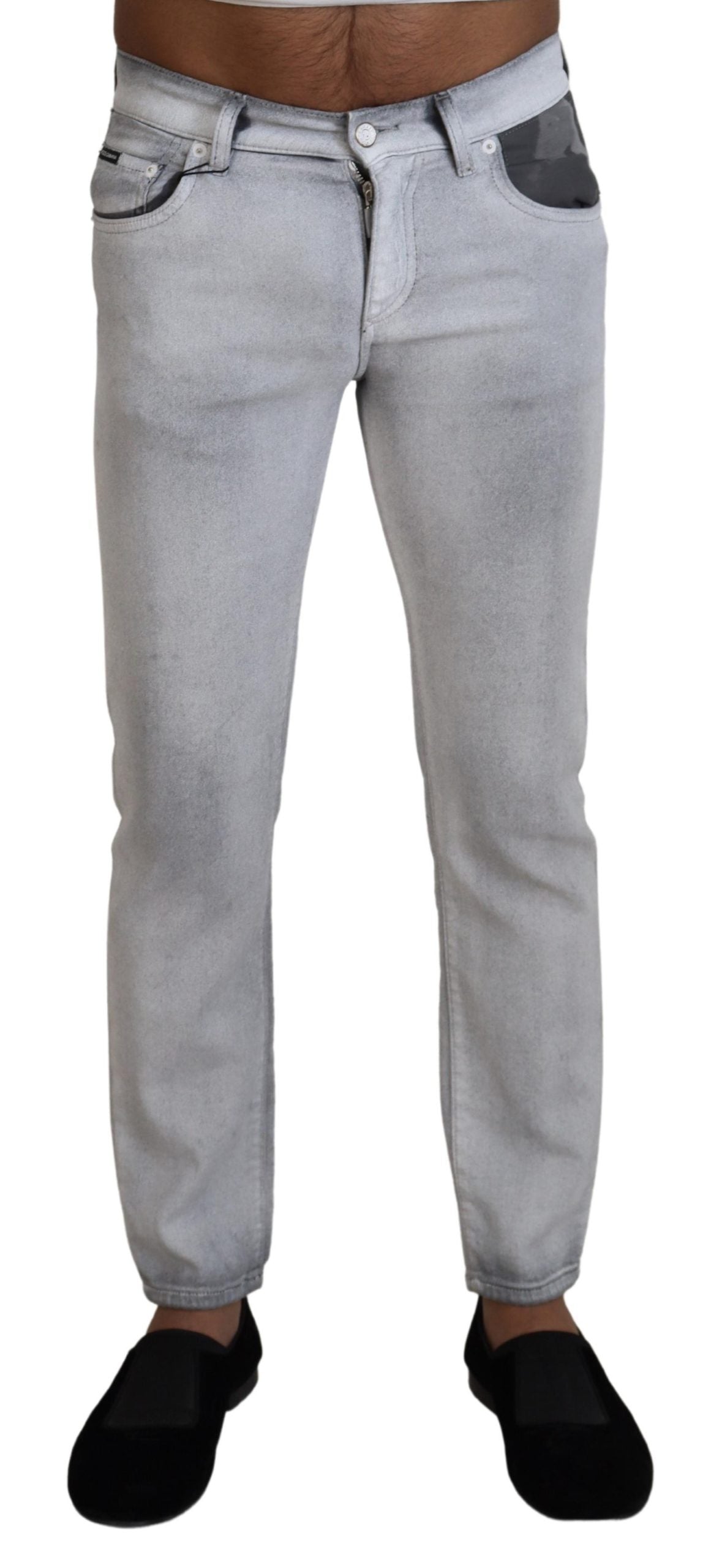 Elegant Gray Washed Cotton Blend Pants