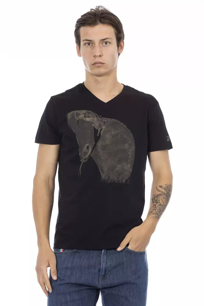 Camiseta de algodón negra con cuello en V para hombre