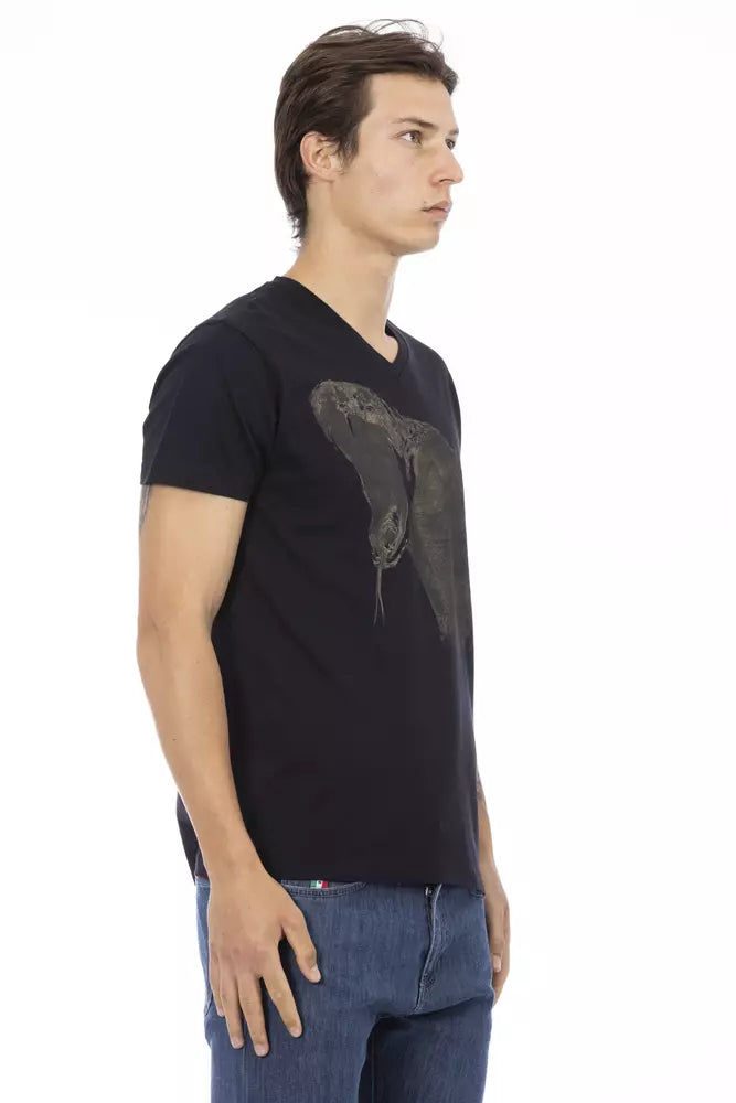 Camiseta de algodón negra con cuello en V para hombre