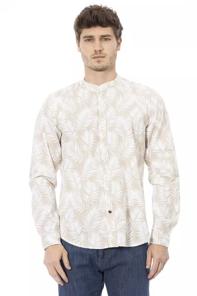 Camisa de algodón beige para hombre