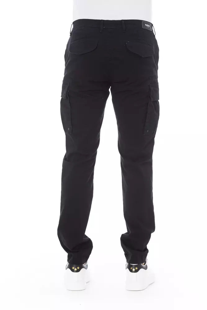 Pantalones cargo negros elegantes: mezcla de algodón elástico