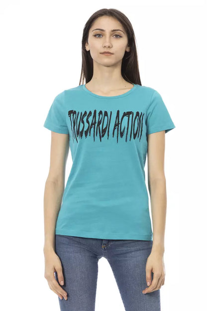 Light Blue Cotton Women T-Shirt