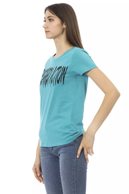 Light Blue Cotton Women T-Shirt