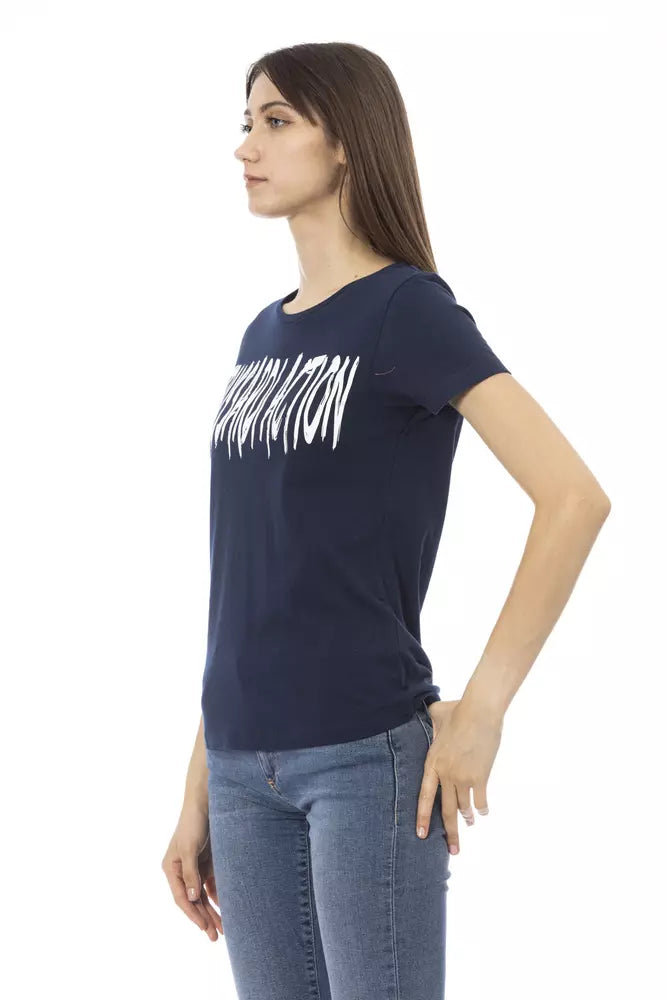 Blaues Baumwoll-T-Shirt für Damen