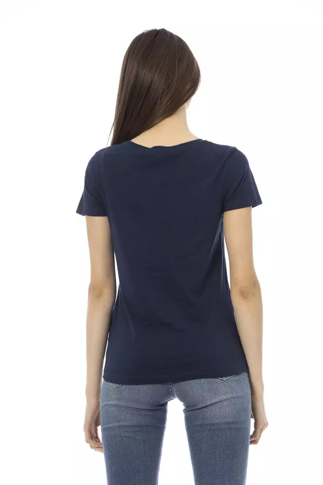 Blaues Baumwoll-T-Shirt für Damen