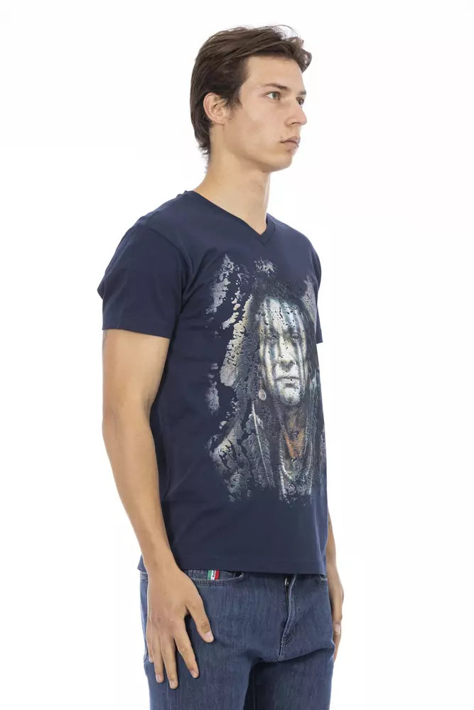 Camiseta de algodón azul para hombre