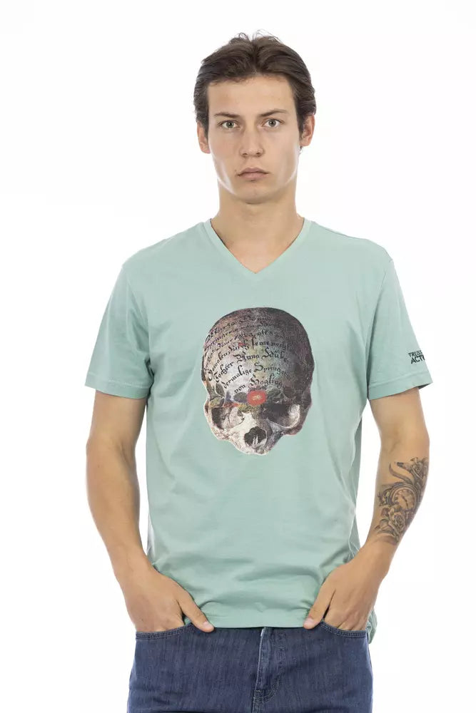 Green Cotton Men's V-Neck T-Shirt