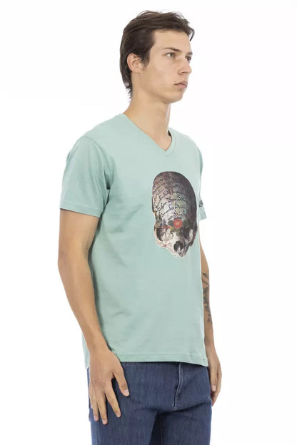 Green Cotton Men's V-Neck T-Shirt