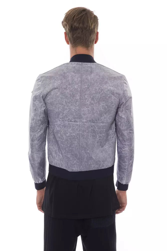 Gray Polyester Men Bomber Jacket