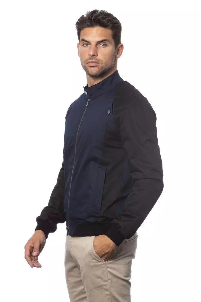 Blue Cotton Men Bomber Jacket