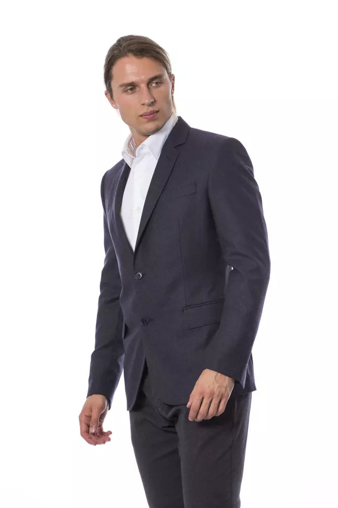 Eleganter einreihiger Blazer aus blauer Wolle