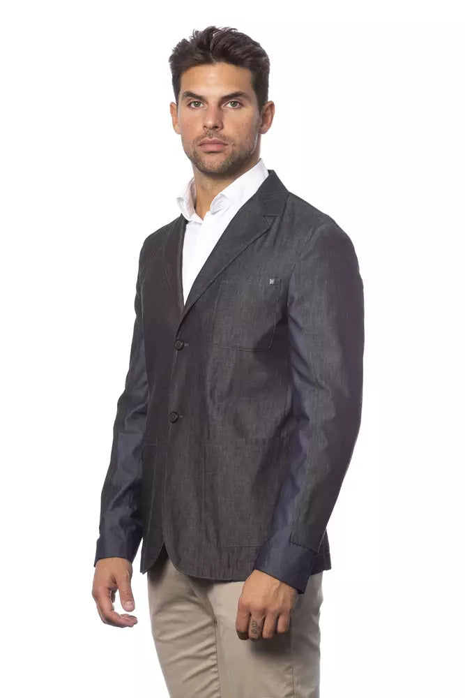 Gray Cotton Men Blazer