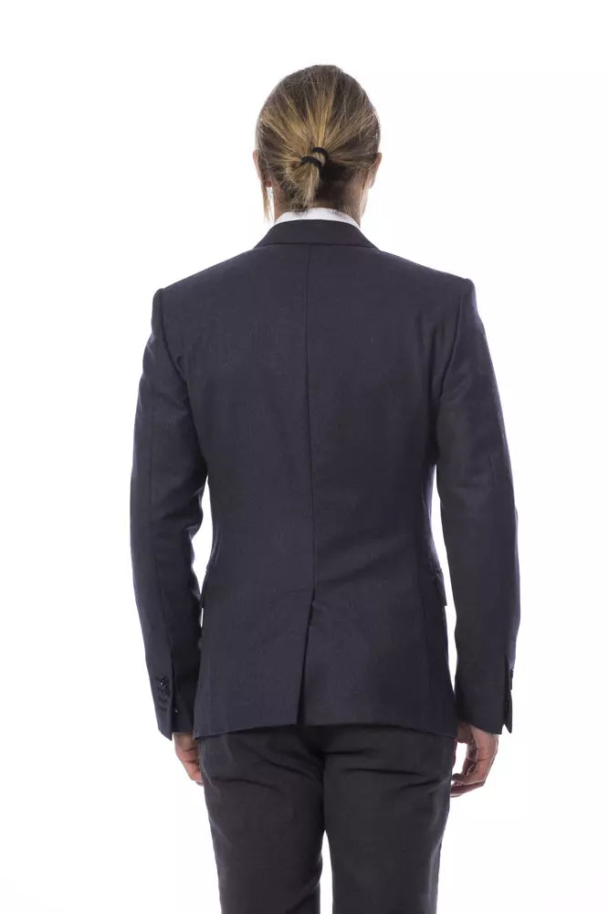 Eleganter einreihiger Blazer aus blauer Wolle