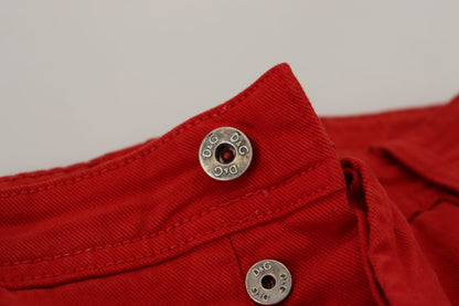 Chic Red Cotton Denim Pants