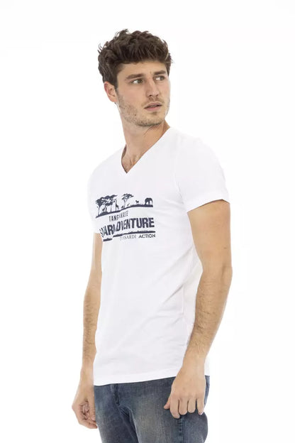 White Cotton Men's V-Neck T-Shirt