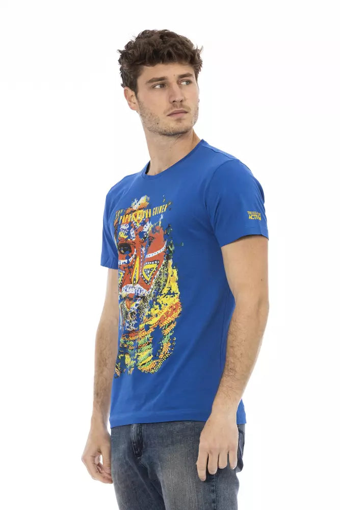 Camiseta de algodón azul para hombre