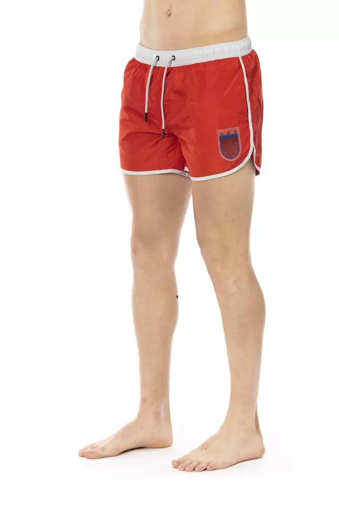 Red Polyester Men Swim Short