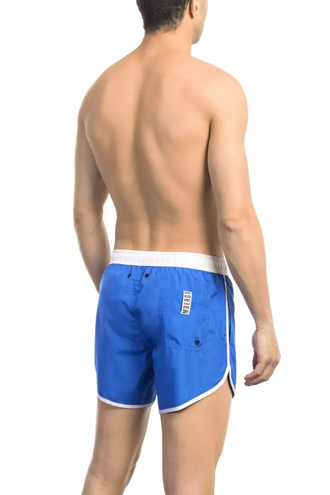 Blue Polyester Mens Swim Short