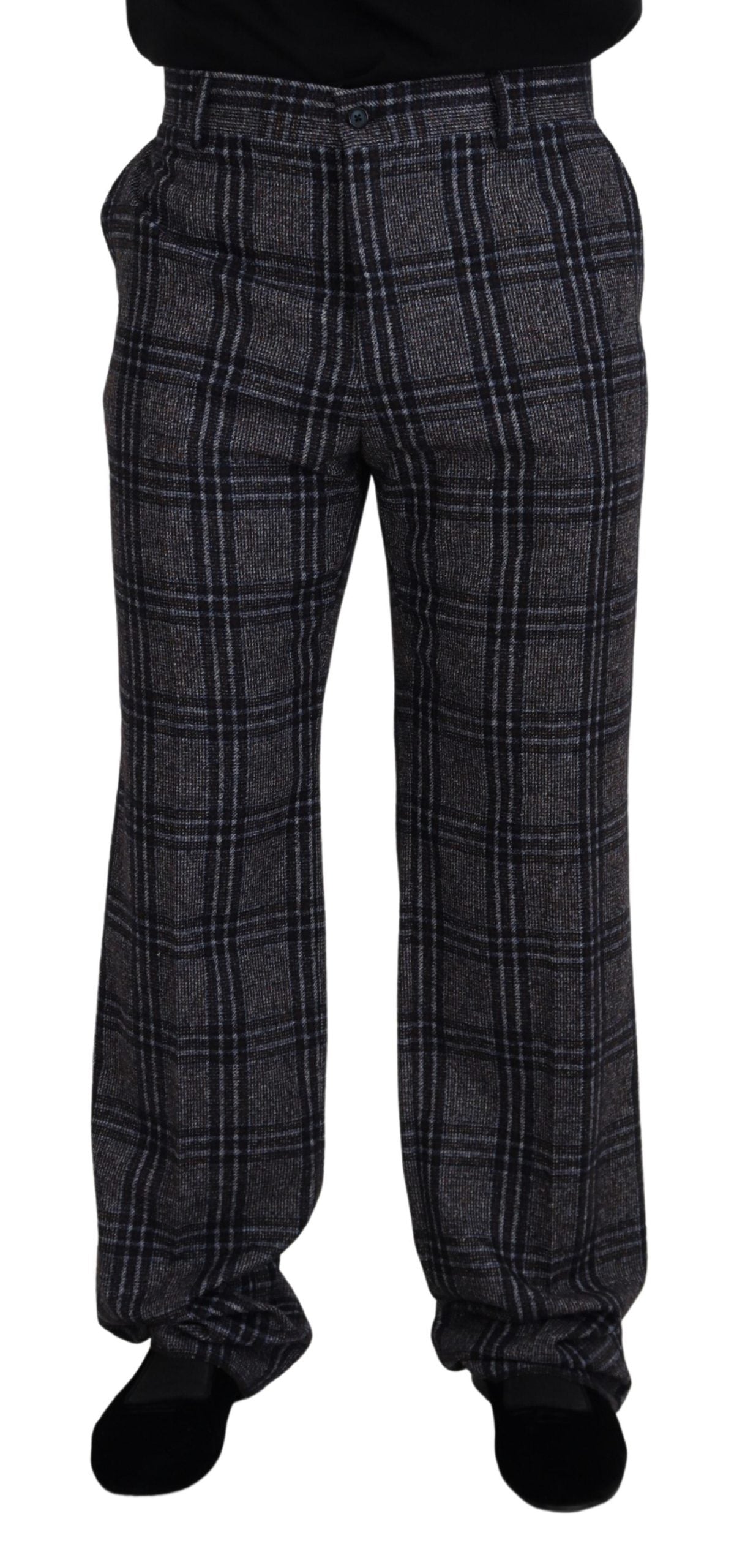 Elegant Gray Checkered Alpaca Blend Pants