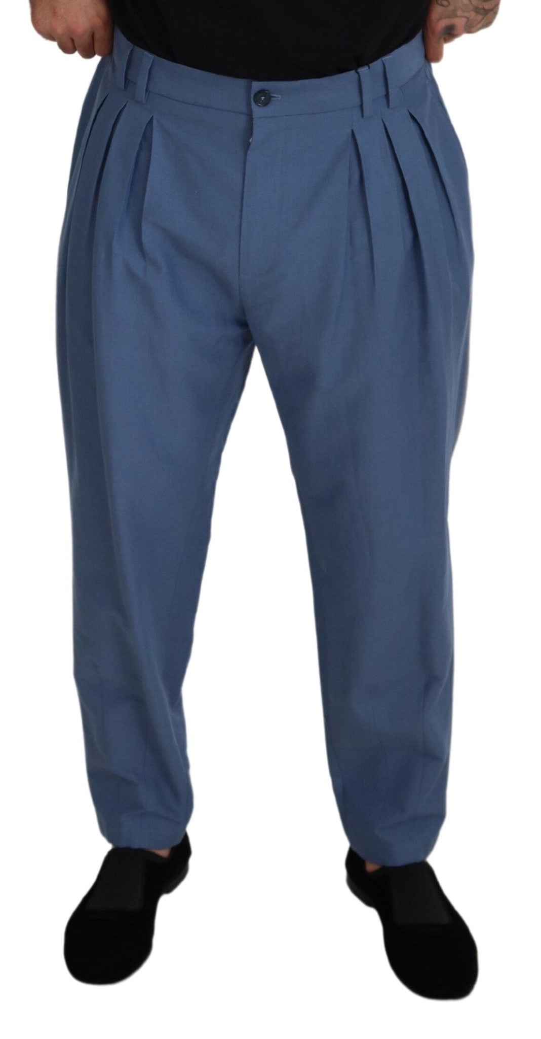 Elegant Blue Linen-Cotton Pants