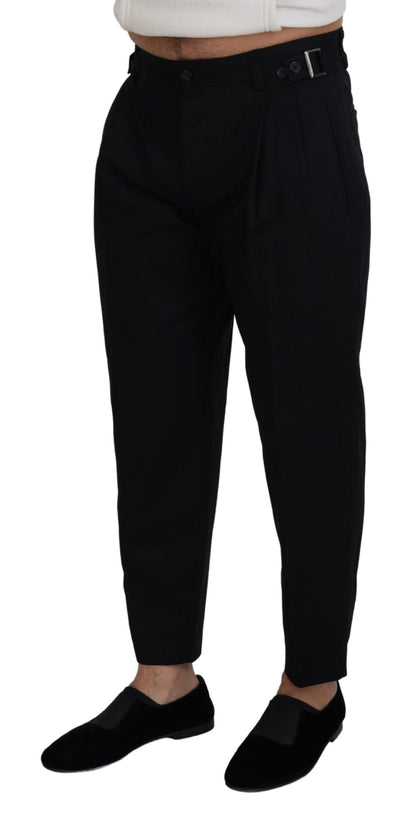 Pantalones negros elegantes de diseñador italiano con hebilla lateral