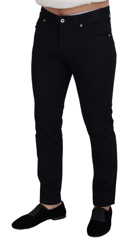 Elegant Black Silk Blend Denim Pants