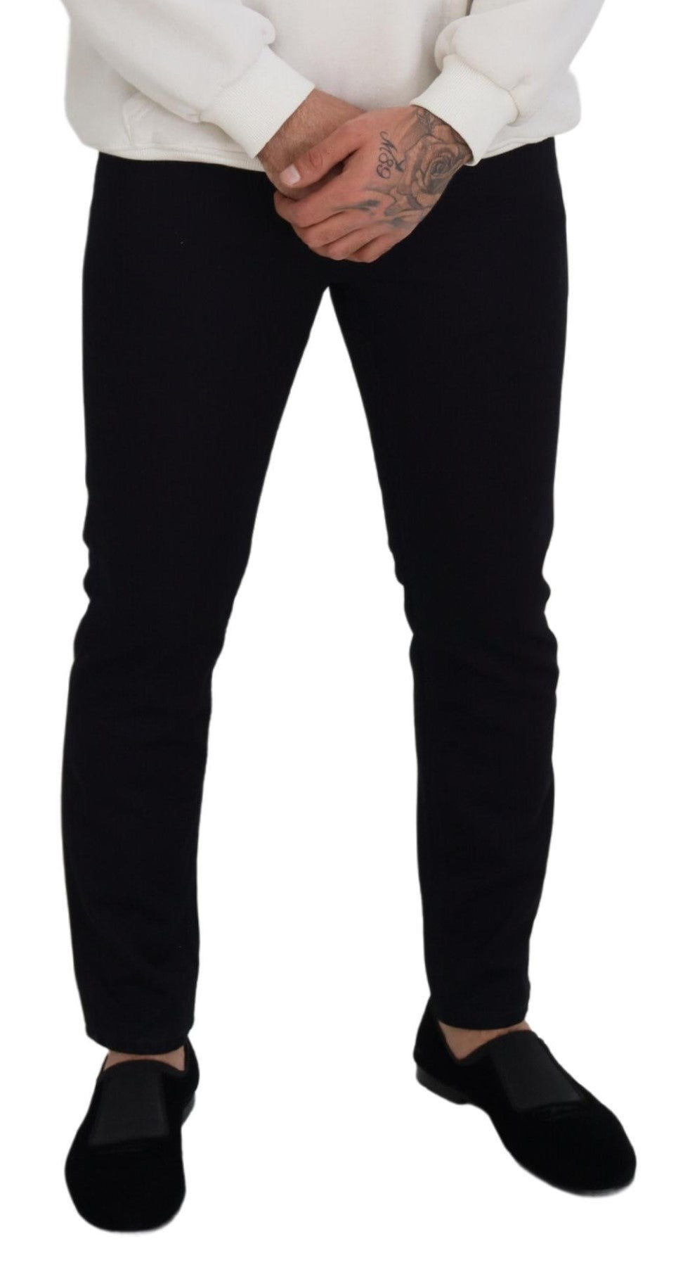 Elegant Black Silk Blend Denim Pants