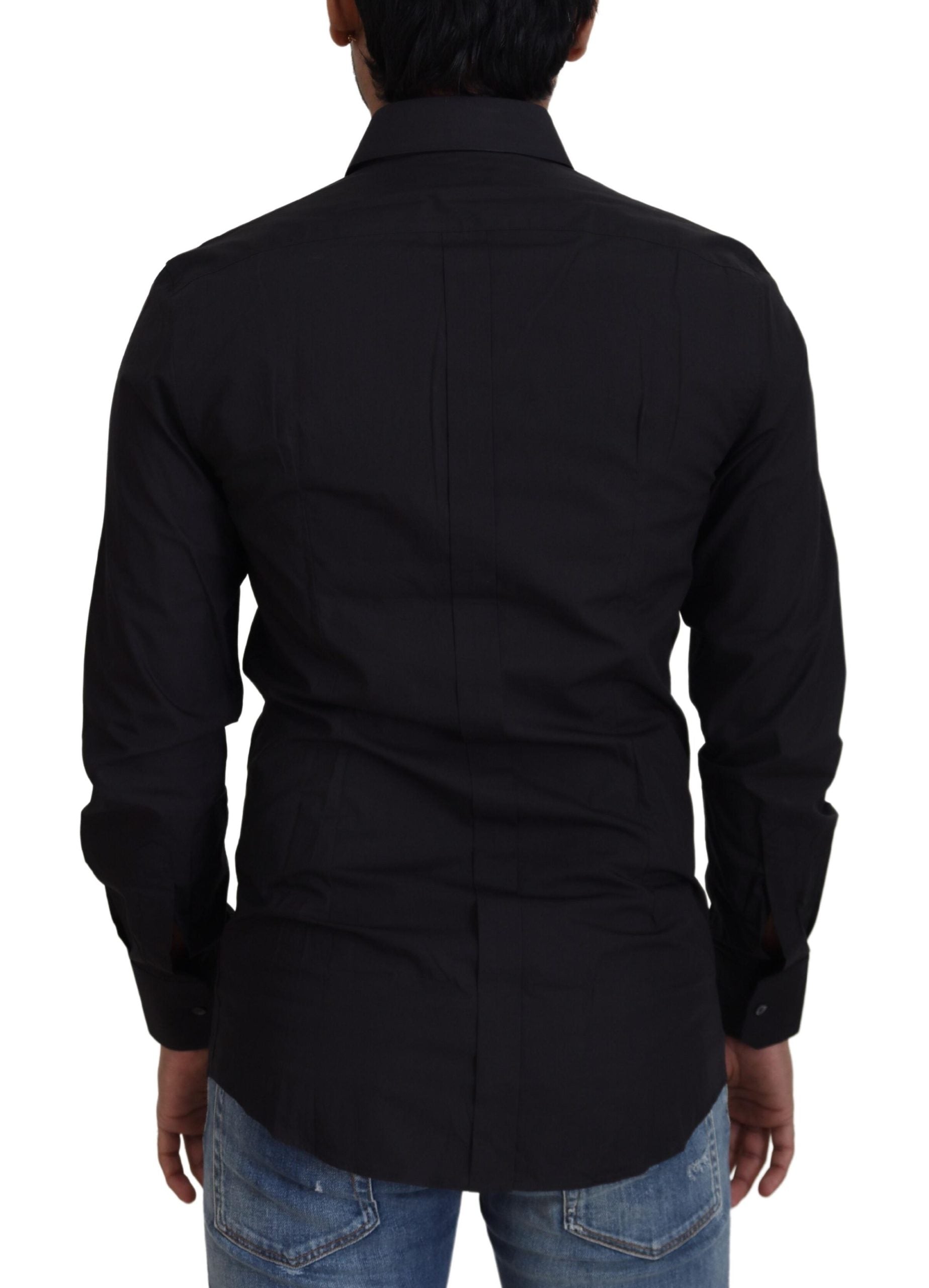 Elegant Slim Fit Black Cotton Dress Shirt