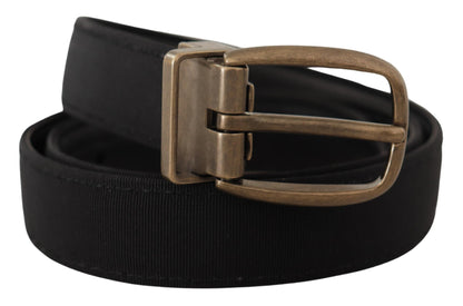 Cinturón elegante de piel de grosgrain - Negro