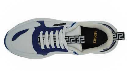 Elegant Blue and White Leather Sneakers